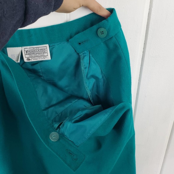 Vintage Miss Pendleton Emerald Green 100% Virgin Wool Skirt Womens Size 16 - Picture 6 of 9